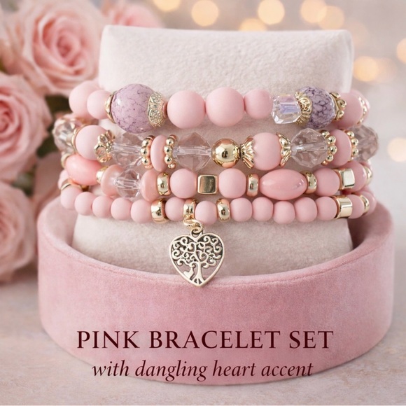 Jewelry - Pink and Gold Beaded Bracelet Set